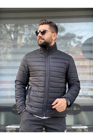 Erkek Bej Su Geçirmez Fermuarlı Şişme Mont
