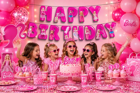 Barbie Happy Birthday Yazı Banner Kız Çocuk Doğum Günü Parti Süsü Dekoru