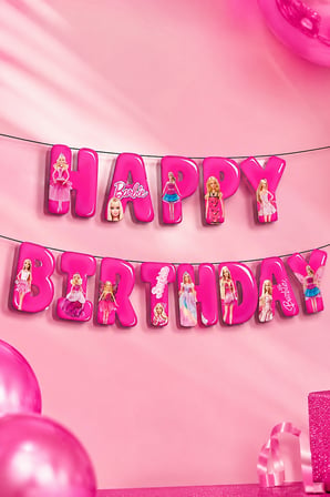 Barbie Happy Birthday Yazı Banner Kız Çocuk Doğum Günü Parti Süsü Dekoru