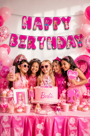 Barbie Happy Birthday Yazı Banner Kız Çocuk Doğum Günü Parti Süsü Dekoru