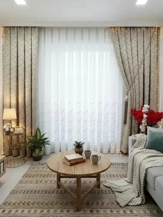 NİVEMESHOME AHU 1-0049P  YARI DESENLİ  1/3  PİLELİ  TÜL PERDE APM