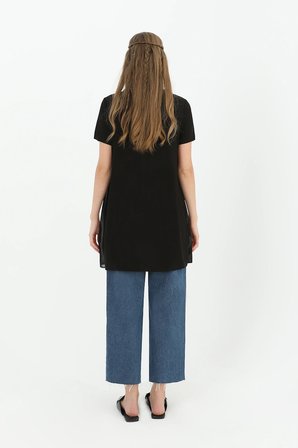 Siyah Kadın Basic Uzun T - Shirt