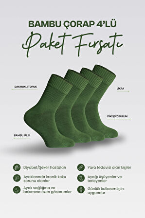 Nova Socks Kadın 4'lü Bambu Lastiksiz Sıkmayan Diyabetik Bilek Çorap