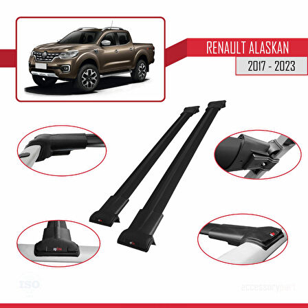 Renault Alaskan 2017-2023 Arası ile Uyumlu FLY Model Ara Atkı Tavan Barı Siyah 2 Adet
