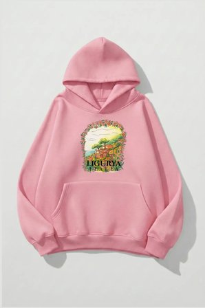 Unisex Yumuşak Dokulu Italy Ligurya Baskılı Tasarım Oversize 3 İplik Hoodie Sweatshirt
