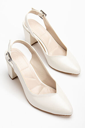 Milika Beyaz Sedef Cilt Sivri Burunlu Topuklu Kadın Ayakkabı 