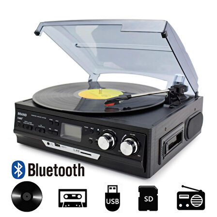 Knstar Kn-27 Bluetoothlu Kumandalı Hoparlörlü Pikap Radyo Kaset Usb Mp3 33-45-78 Plaklar Çalar