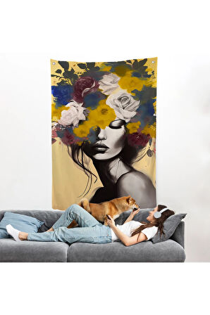Çiçek Başlı Soyut Kadın Duvar Örtüsü-7831