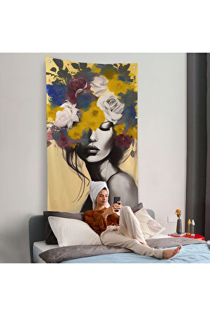 Çiçek Başlı Soyut Kadın Duvar Örtüsü-7831