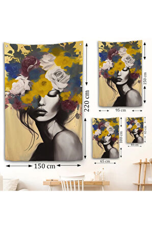 Çiçek Başlı Soyut Kadın Duvar Örtüsü-7831