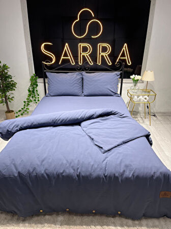 SARRA HOME ÇİFT KİŞİLİK TAŞLAMA NEVRESİM TAKIMI - LACİVERT