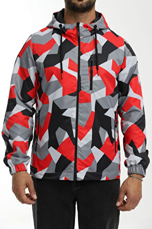 Erkek Kamuflaj Desen Astarlı Rüzgara Dayanıklı Kapüşonlu Cepli Yağmurluk-rüzgarlık | XL