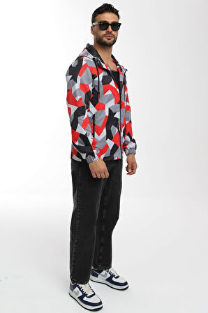 Erkek Kamuflaj Desen Astarlı Rüzgara Dayanıklı Kapüşonlu Cepli Yağmurluk-rüzgarlık | 3XL