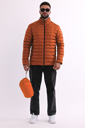 Erkek Rüzgar Geçirmez Taşınabilir Çantalı Sıcak Tutan Elyaf Dolgulu Hafif Şişme Kiremit Mont | M