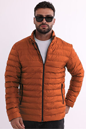 Erkek Rüzgar Geçirmez Taşınabilir Çantalı Sıcak Tutan Elyaf Dolgulu Hafif Şişme Kiremit Mont | M