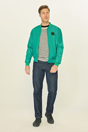 Erkek Yeşil Kolej Yaka Rüzgara Dayanıklı Mevsimlik Spor Mont | 3XL