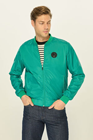 Erkek Yeşil Kolej Yaka Rüzgara Dayanıklı Mevsimlik Spor Mont | 3XL