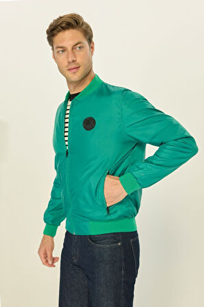 Erkek Yeşil Kolej Yaka Rüzgara Dayanıklı Mevsimlik Spor Mont | 3XL