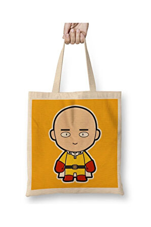Character Saitama One Punchman Chibi Bez Çanta Uzun Saplı Alışveriş Çantası Plaj Çantası