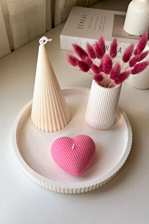 Dekoratif Tabak, Vazo, Piramit ve Kalpli Soya Mum Seti Sandal Ağacı Kokulu