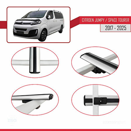 Citroen Jumpy 3 (K0) Space Tourer 2017 ve Sonrası ile Uyumlu BASIC Model Ara Atkı Tavan Barı Gri 2 Adet