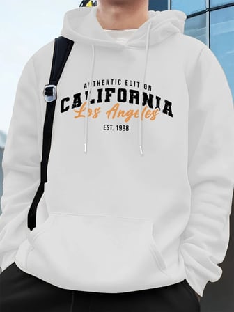 Los Angeles Kaliforniya Baskı Erkek Kapüşonlu Üst Sonbahar Bol Sweatshirt Hip Hop Cepli Polar