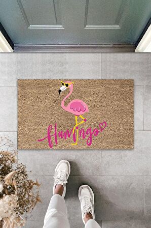 Çok Amaçlı Dijital Pembe Flamingo Bej Kapı Paspası Dış Mekan Paspas