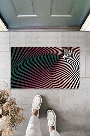 Dekoratif Dijital 3D Spiral Siyah-Pembe Kapı Paspası Dış Mekan Paspas