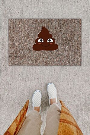 Dijital Baskı Dekoratif Kaka Emoji Gri Kapı Önü Paspası