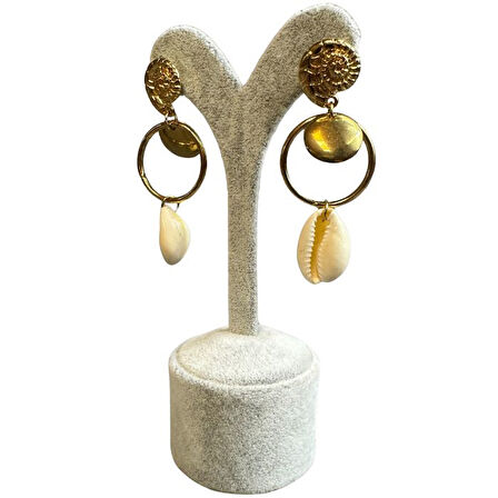 Uretti - İREM 3914 1874 Geometrik Deniz Kabuğu Tasarımlı Uzun Küpe