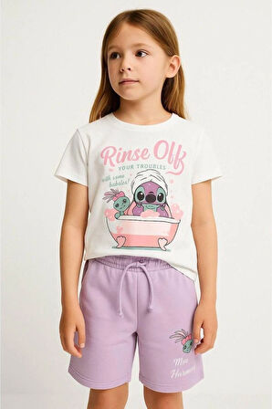 Yeni Sezon Karakter detaylı Sırt Baskılı T-shirt ve Şort Alt Üst Kız Çocuk Takım ( 6-14 Yaş)