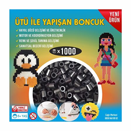 Ütü ile Yapışan 1000'li Siyah Boncuk-Tabla-Cımbız 3'lü Set