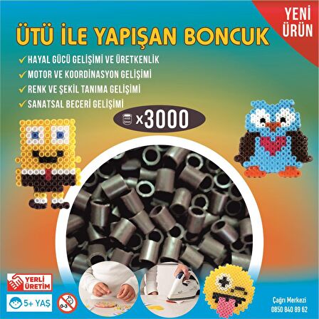 Ütü ile Yapışan 3000'li Kahverengi Boncuk-Tabla-Cımbız 3'lü Set