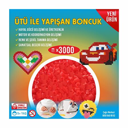 Ütü ile Yapışan 3000'li Kırmızı Boncuk-Tabla-Cımbız 3'lü Set