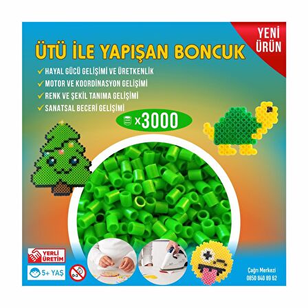 Ütü ile Yapışan 3000'li Yeşil Boncuk-Tabla-Cımbız 3'lü Set