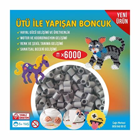 Ütü ile Yapışan 6000'li Gri Boncuk-Tabla-Cımbız 3'lü Set