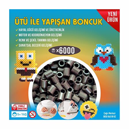 Ütü ile Yapışan 6000'li Kahverengi Boncuk-Tabla-Cımbız 3'lü Set