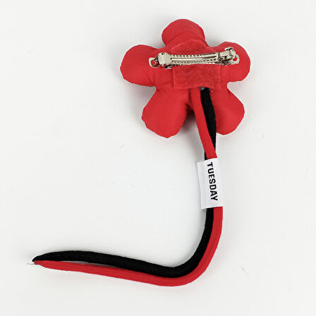 Woodycord El Yapımı Kırmızı Siyah Pofuduk Çiçek Toka 