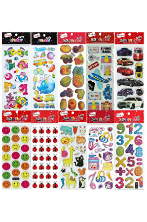 Kabartmalı Sticker Karışık Paket 10 Kartela