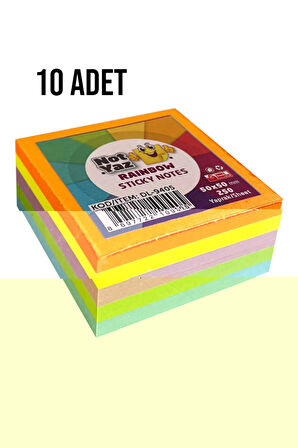 NotYaz 50x50 250 Yaprak 5 Renk Rainbow Yapışkanlı Not Kağıdı 10 Adet
