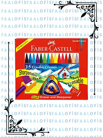 Faber Castell Silinebilir ve Açılabilir Mum Boya 15 Renk Kalemtıraş ve Silgi Hediyeli