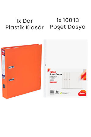 1 Adet Tigra Dar Klasör 1 Adet Noki 100'lü Poşet Dosya Ofis Seti