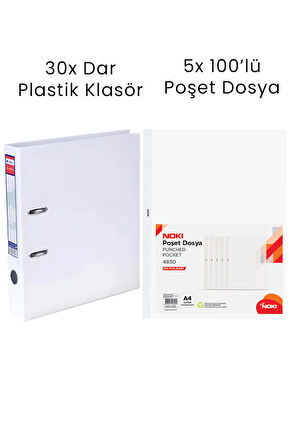 30 Adet Tigra Geniş Klasör 5 Adet Noki 100'lü Poşet Dosya Ofis Seti