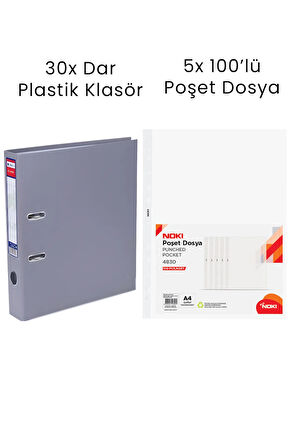 30 Adet Tigra Geniş Klasör 5 Adet Noki 100'lü Poşet Dosya Ofis Seti