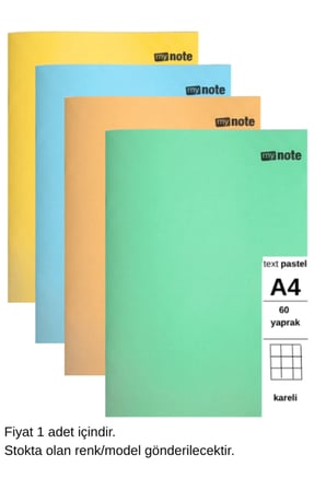 TEXT Pastel Defter A4 60 Yaprak Kareli 1 Adet