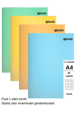 TEXT Pastel Defter A4 80 Yaprak Kareli 1 Adet