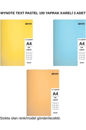 TEXT Pastel Defter A4 100 Yaprak Kareli 3 Adet