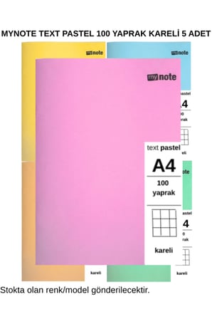 TEXT Pastel Defter A4 100 Yaprak Kareli 5 Adet