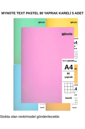 TEXT Pastel Defter A4 80 Yaprak Kareli 5 Adet
