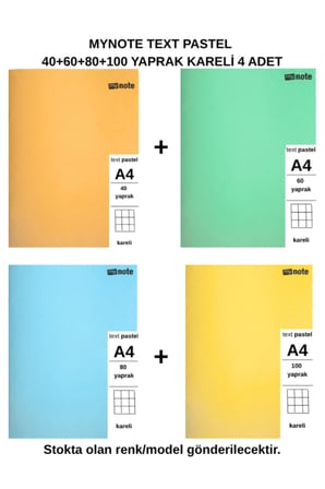 TEXT PASTEL DEFTER A4 40+60+80+100 YAPRAK KARELİ 4 ADET